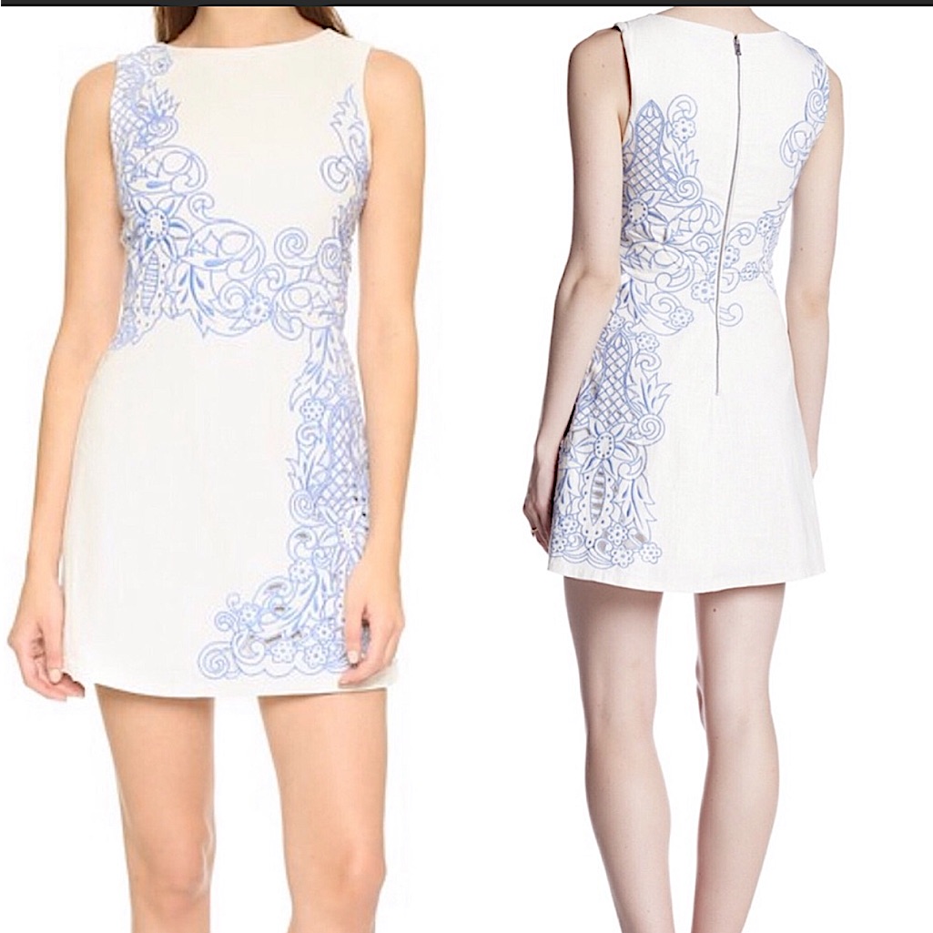 Malin Embroidered Dress In Cream & Cobalt Alice + Olivia